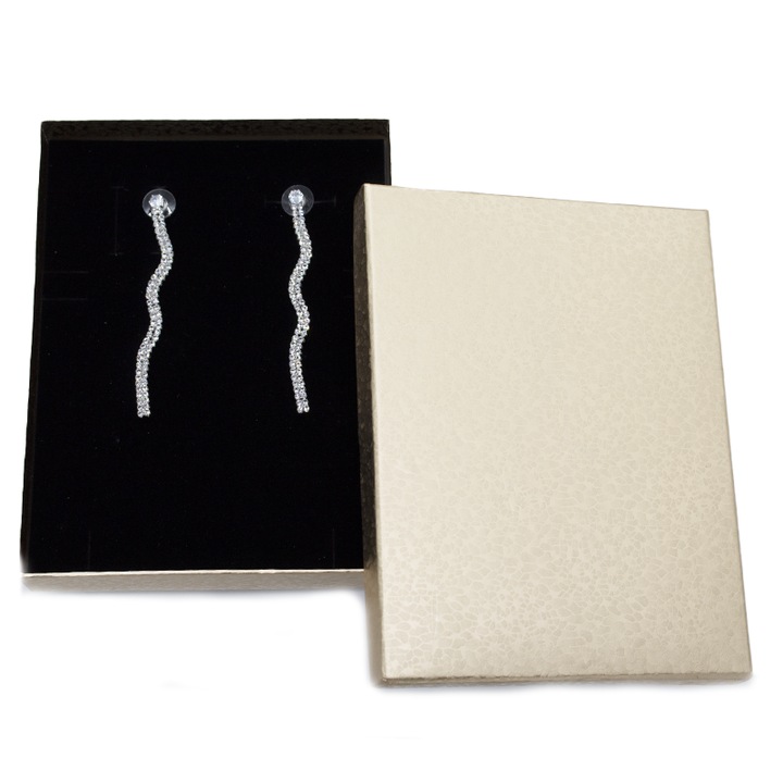 Hosszú hullámos fülbevaló féldrágakövekkel, Teniz, Ezüstszín, 8 CM