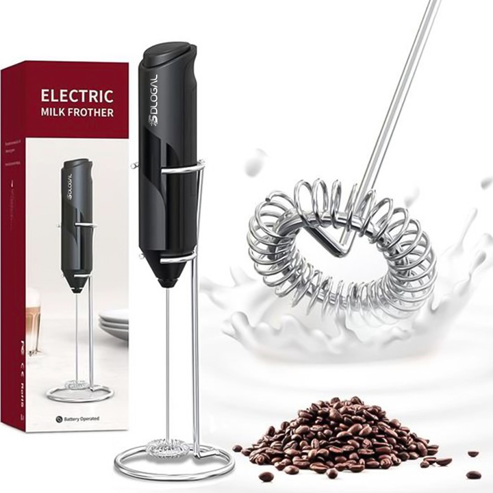 SDLOGAL Tejhabosító, Elektromos akkumulátorral, hideg/meleg italok, hőszigetelt fogantyú, rozsdamentes acél, Lattéhoz, forró csokihoz, cappuccinohoz, frappéhoz, könnyen használható