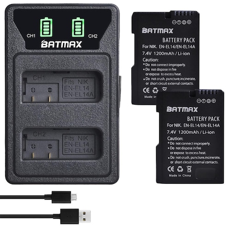 Homesuit EN-EL14 EN-EL14a dubbele USB-oplader voor Nikon D5600, D3300, D3500, D5100, D5500, D3100, D3200, D5200, D5300, Coolpix P7000, P7100, P7200 0, P7700, P7800 (set van 2 stuks, 1300 mAh Homesuit EN-EL14 EN-EL14a dubbele USB-oplader voor Nikon D5600, D3300, D3500, D5100, D5500, D3100, D3200, D5200, D5300, Coolpix P7000, P7100, P7200 0, P7700, P7800 (set van 2 stuks, 1300 mAh