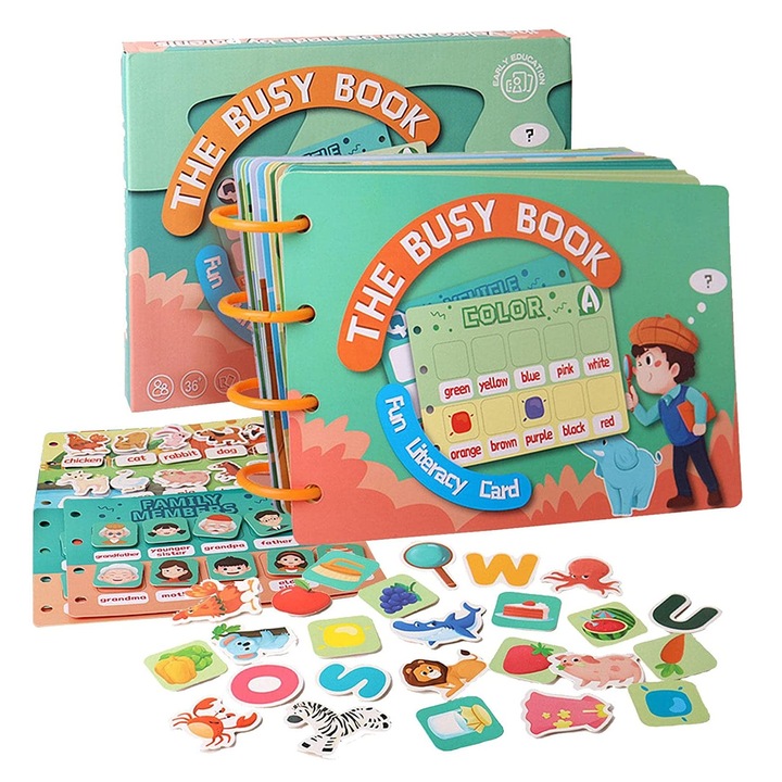 Carte educativa cu stickere reutilizabile The Busy Book, 20 pagini, Toyska®