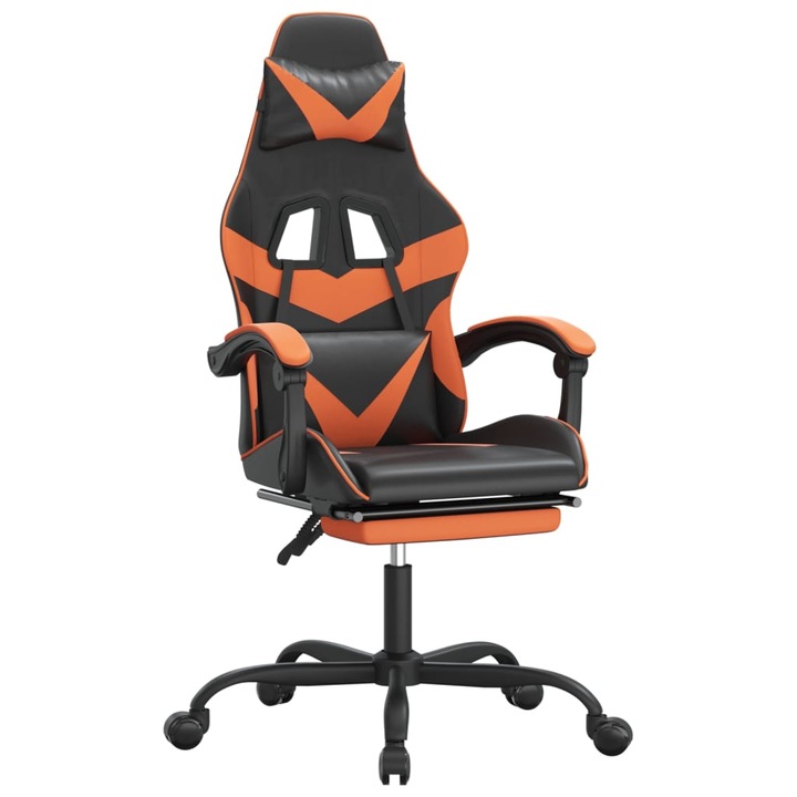 Scaun de gaming pivotant/suport picioare vidaXL, negru/oranj piele eco, 57,5 x 59,5 x 121-131 cm, 14.45 kg