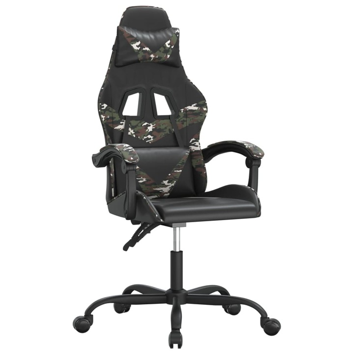 Scaun de gaming pivotant vidaXL, negru si camuflaj, piele ecologica, 57,5 x 59,5 x 121-131 cm, 13.2 kg