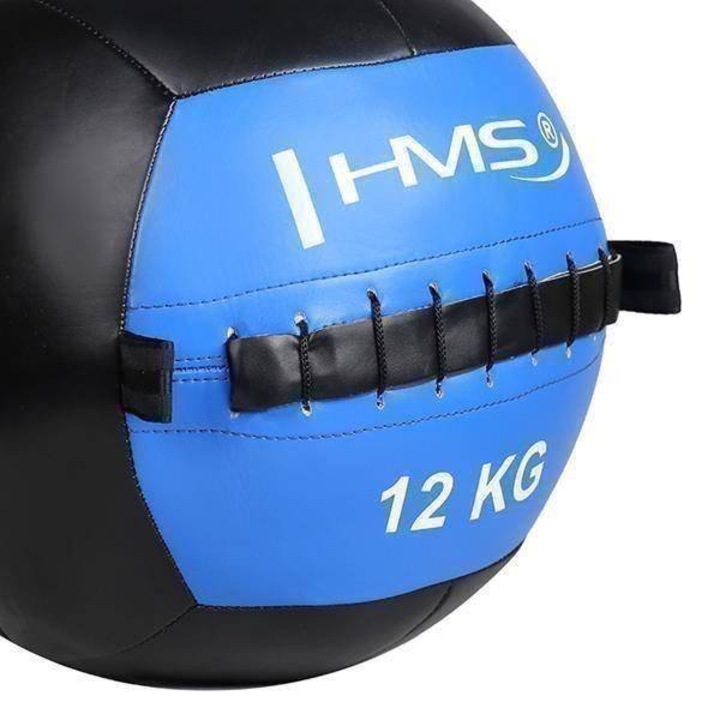 Фитнес топка Hms, 12кг, 33см, Екологична кожа, Черен/Син