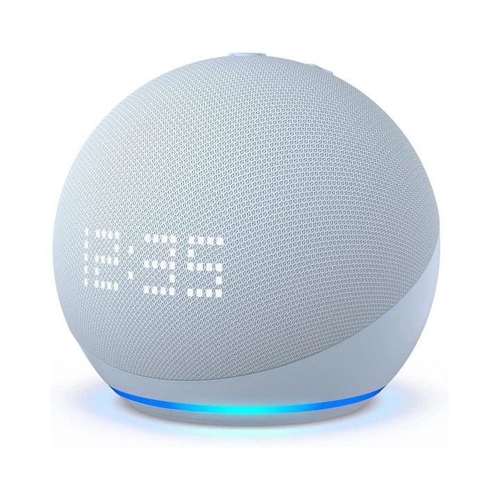 Преносима смарт тонколона Amazon Echo Dot 5, Гласов асистент, Alexa, Часовник, Синя