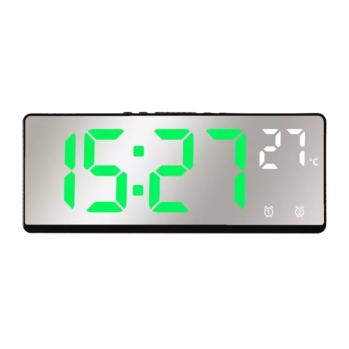 Andowl dekoratív óra, ébresztő funkció, 12/24h, hőmérő, 17,4x6,8x2,3 cm, zöld számkijelző