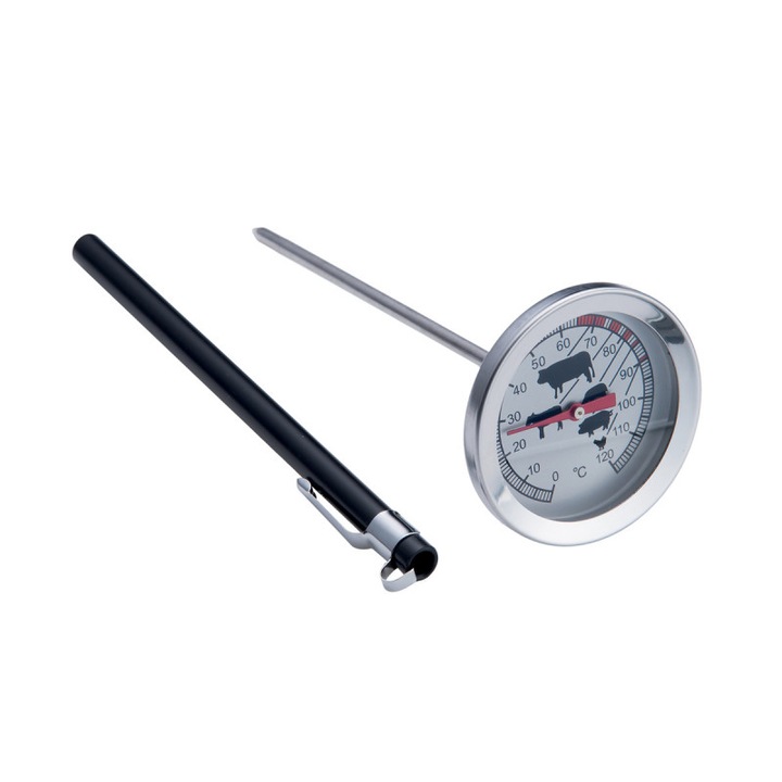 Termometru Pentru Carne Cu Sonda, Otel Inoxidabil, 0-120 Grade C, Gradatii Pentru Diferite Tipuri De Carne, 45 g, 125x50 mm