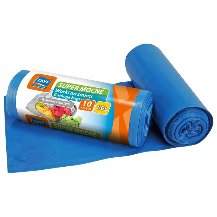 Tisztítótasakok, Ravi, Fólia, 60l, Kék, 10 db