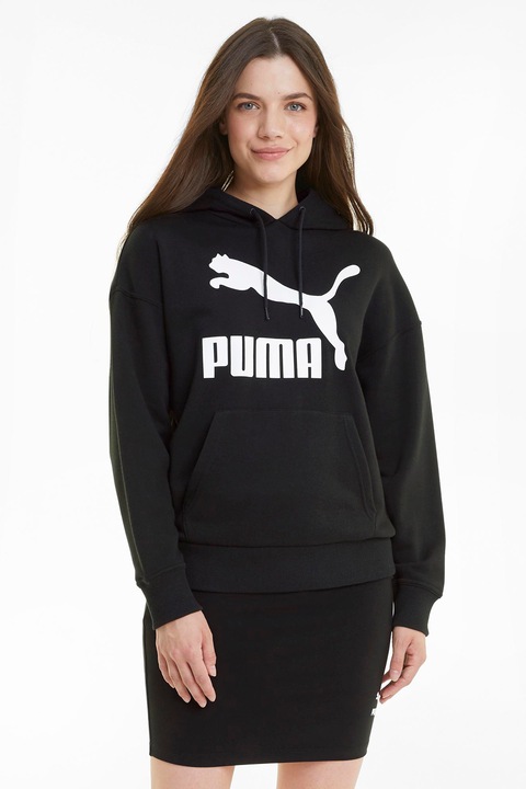 Puma, Hanorac cu logo si maneci cazute Classics, Alb, Negru, M