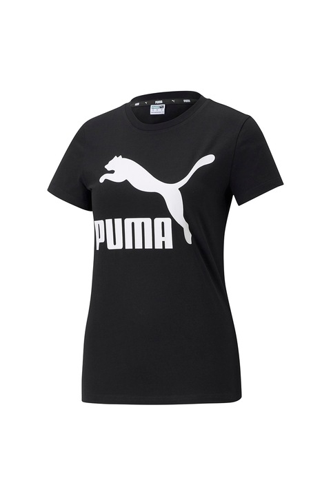 Puma, Tricou cu decolteu la baza gatului si logo Classics, Alb/Negru stins