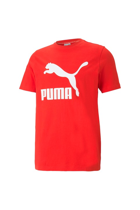 Puma, Tricou cu decolteu la baza gatului si logo Classics, Alb/Rosu vermillion