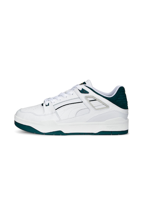 Puma, Спортни обувки Slipstream от кожа и велур, Бял/Тъмнозелен