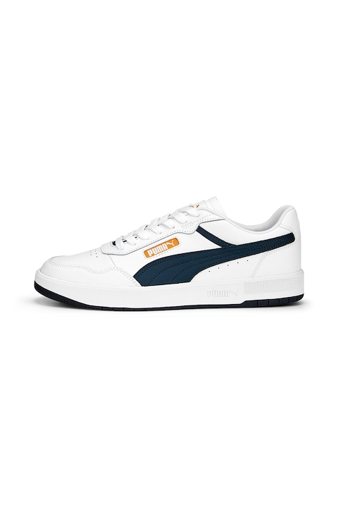 Puma, Спортни обувки Court Ultra от кожа и еко кожа с лого, Бял/Тъмносин