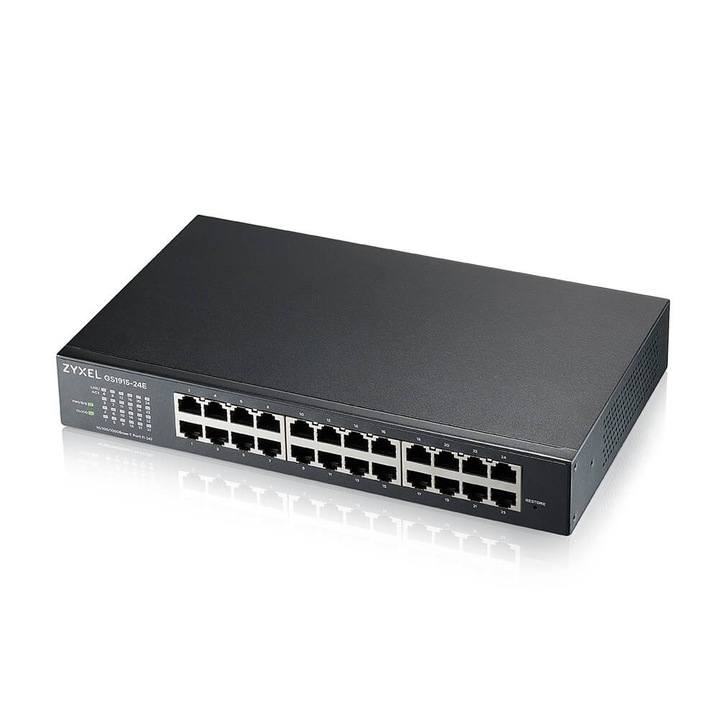 Switch ZyXEL GS1915-24E cu 24 de porturi, Gigabit, gestionabil, Montare in rack