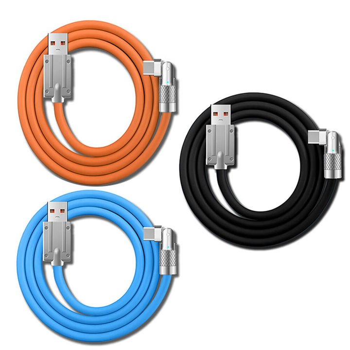 Set 3 cabluri de date, Flyme, Incarcare rapida, USB-C, 6A, 1.8m, Pentru Samsung/Motorola/Huawei/Xiaomi, Multicolor