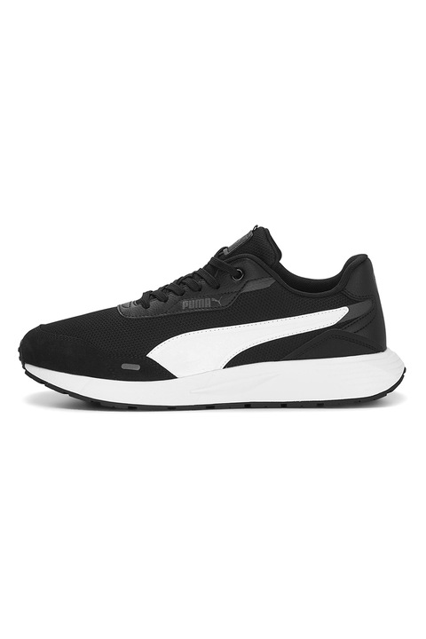Puma, Спортни обувки Runtamed от еко кожа и мрежа, Бял/Черен