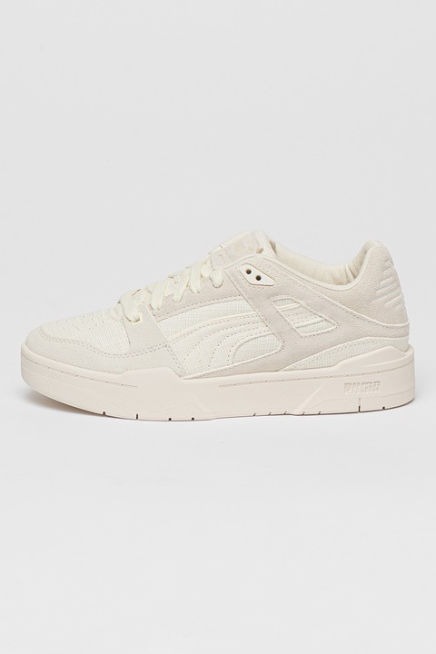 Puma, Pantofi sport cu insertii de piele intoarsa Slipstream, Alb fildes, 41