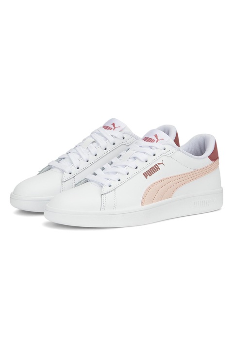 Puma, Pantofi sport de piele cu garnituri sintetice Smash 3.0, Roz somon/Alb murdar