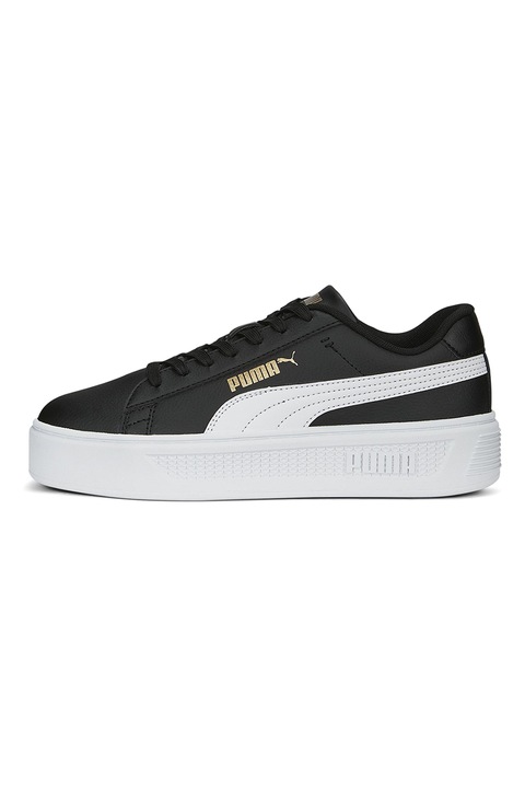 Puma, Pantofi sport Smash de piele cu insertii de piele ecologica, Alb/Negru