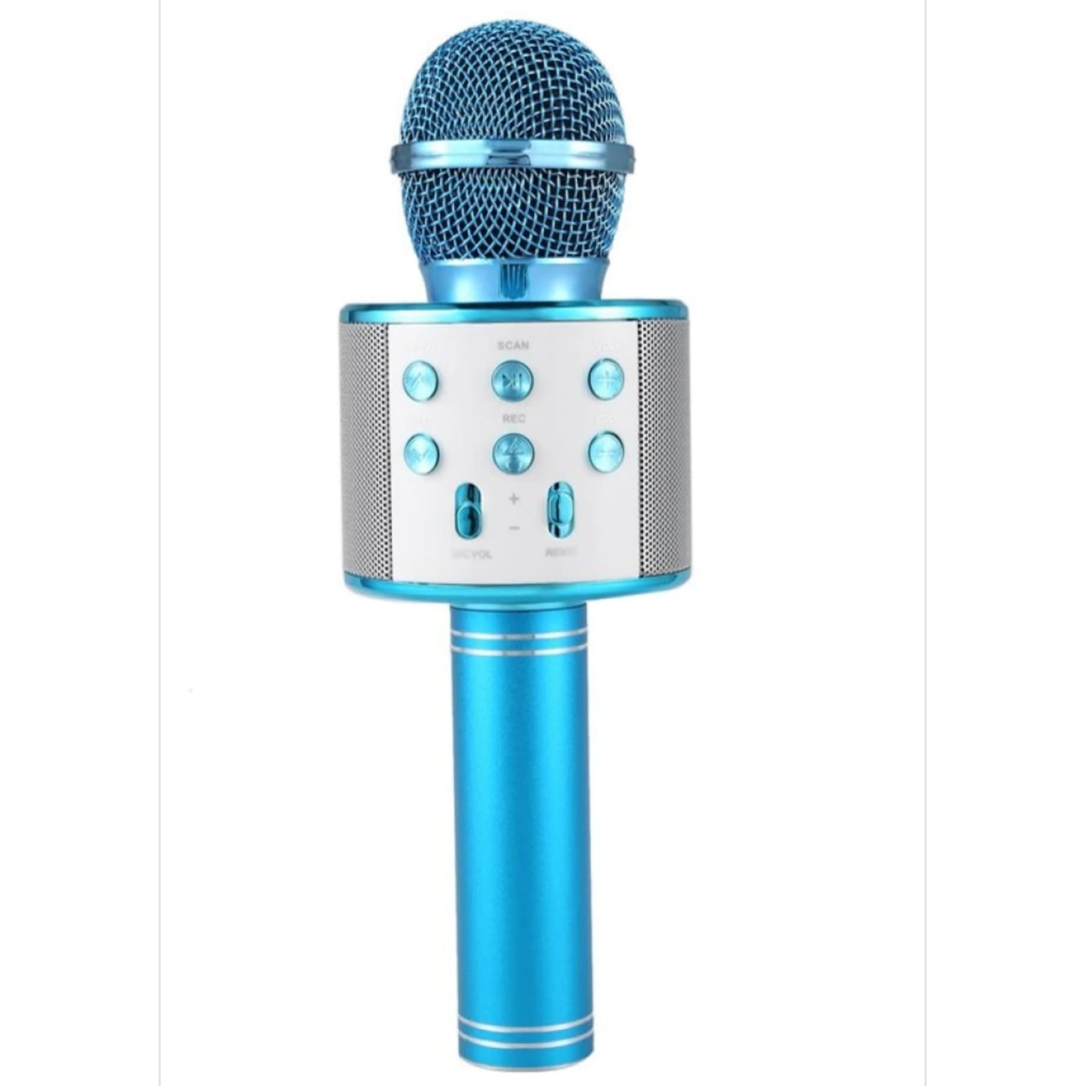 Караоке микрофон с Bluetooth и вграден високоговорител, син - eMAG.bg