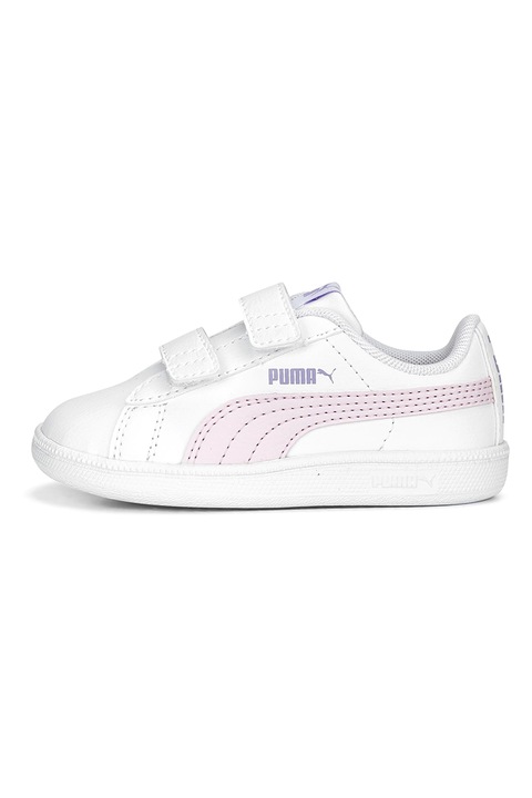 Puma, Pantofi sport de piele ecologica cu velcro Up, Alb/Roz pastel/Lila