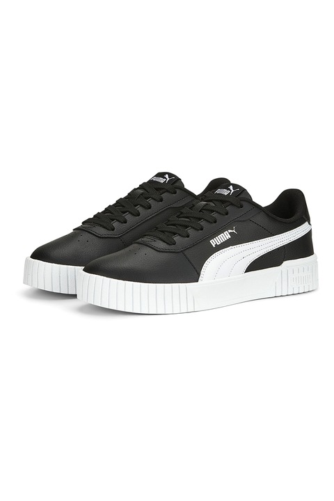 Puma, Pantofi sport de piele si piele ecologica Carina 2.0, Negru stins/Alb murdar