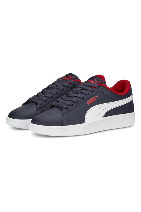 Puma, Pantofi sport de piele cu garnituri sintetice Smash 3.0, Alb murdar/Bleumarin