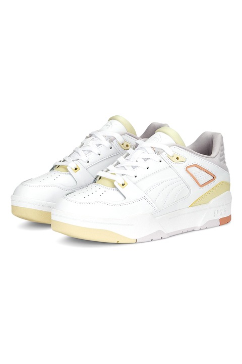 Puma, Pantofi sport cu garnituri de piele Slipstream, Gri deschis, Alb, 6