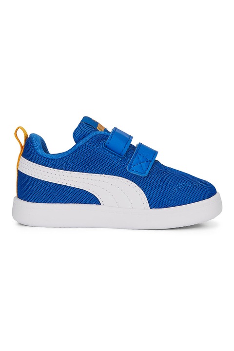 Puma, Pantofi sport cu velcro si logo Courtflex v2, Albastru