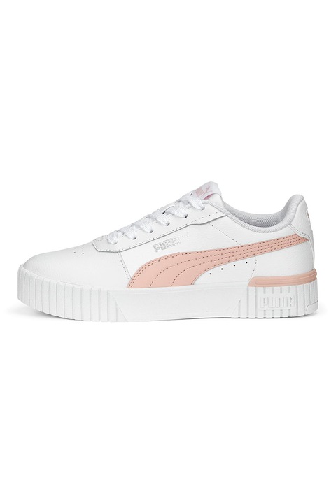 Puma, Pantofi sport cu insertii de piele Carina 2.0, Alb/Roz somon