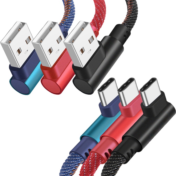 Set 3 cabluri de date, Flyme, 0.25/1/2m, USB-C, Pentru Samsung/Huawei/Xiaomi/Motorola, Multicolor