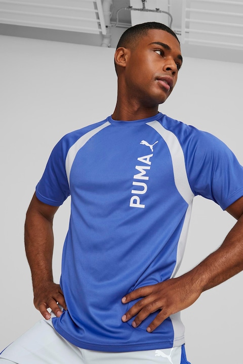 Puma, Tricou cu imprimeu logo pentru fitness Ultrabreathe dryCELL, Alb/Albastru royal, S