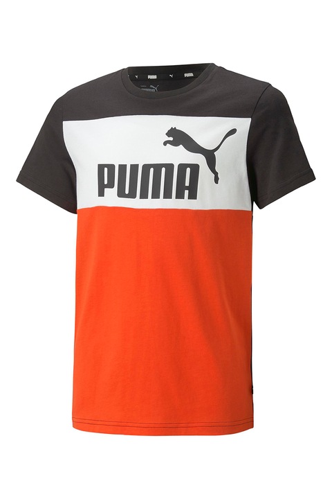 Puma, Тениска Essential с лого, Бял, Мандарина, Черен, 152 CM