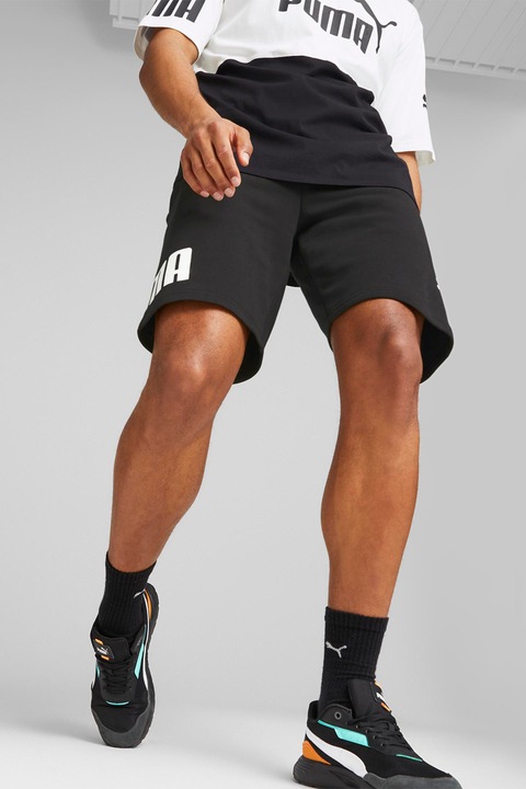 Puma, Bermude sport cu imprimeu logo Power, Negru