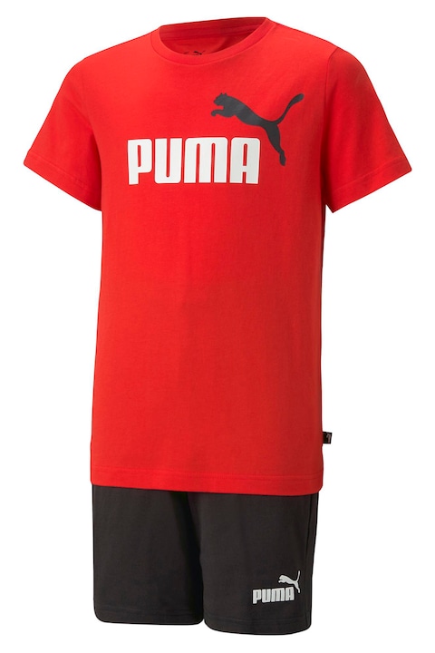 Puma, Logós rövidnadrág és póló szett, Piros/Fehér/Fekete