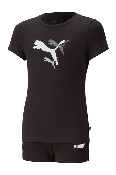 Puma, Set de tricou si pantaloni scurti cu imprimeu logo, Negru