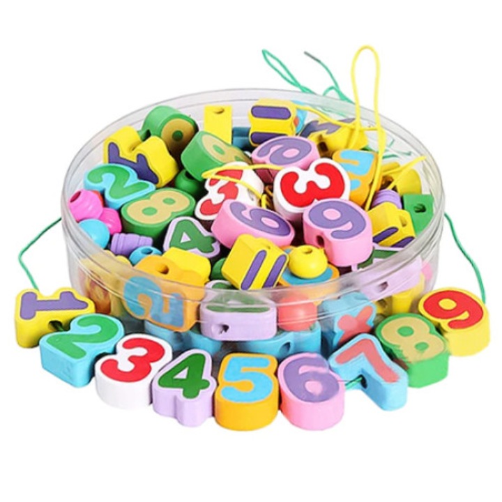 Set cifre colorate de insiruit din lemn, Montessori, multicolor, 87 de piese