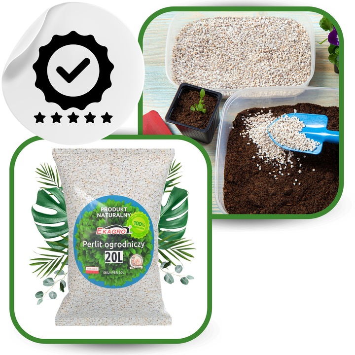 Perlit Pentru Gradinarit, Ekagro, Fractie 3-6 Mm, Biologic Curat Si Chimic Neutru, Ideal Pentru Culturi Hidroponice, Aeriseste Si Afaneaza Solul, 20L
