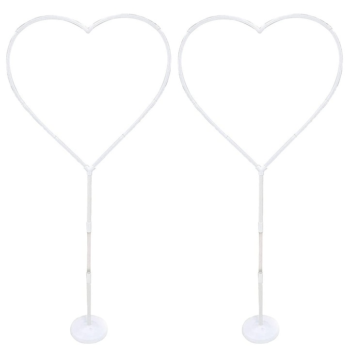 Комплект от 2 подпори за балони във формата на сърце, височина 152 см, пластмаса, бяла