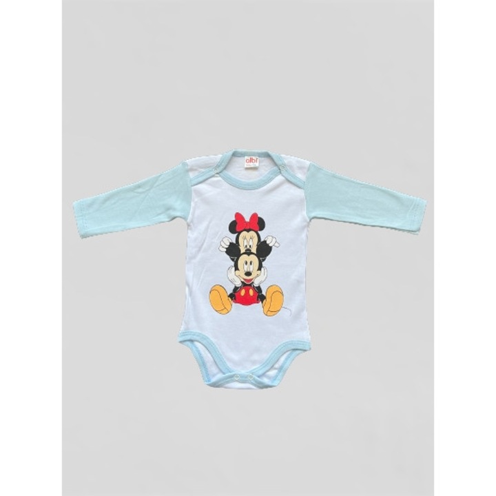 Body cu maneca lunga pentru băieți, Minnie și Mickey, Alb/Albastru