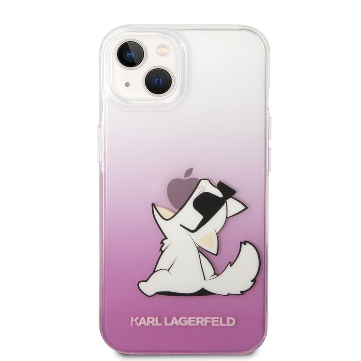 Протектор Karl Lagerfeld, съвместим с iPhone 14 Plus Choupette Fun, розов