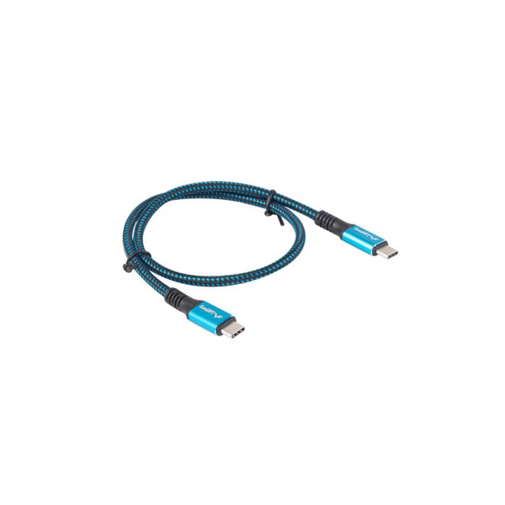 Lanberg 43673 Prémium kábel USB Type C v.4.0, dugasz-apa, 0,5 m, PD 100W, 5K@60HZ, 40Gbps, fekete-kék