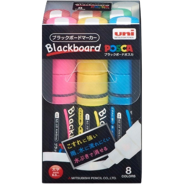 Маркери Uni Posca PCE2508K8C, За черна дъска, На водна основа, Многоцветни, Комплект от 8