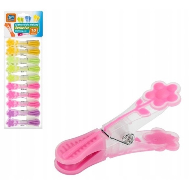 Set 10 carlige pentru rufe, Ravi, Plastic, Multicolor