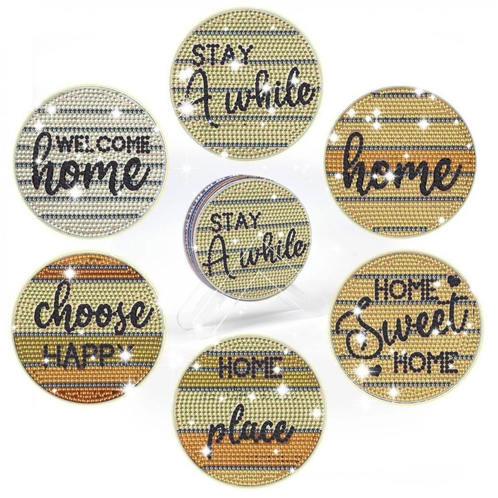 Set de broderie cu diamante 5d Suporturi de pahar, Acasa, Multicolor