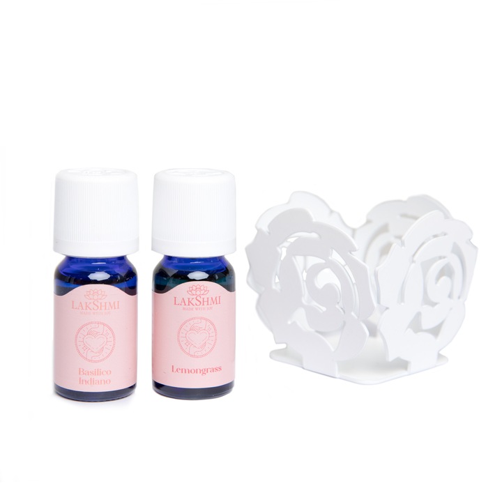 Set 2 uleiuri esentiale 20ml 100% pure presate la rece busuioc ocimun basilicum 10ml si lemongrass cymbopogo citratus leaf 10ml "protection", Lakshmi