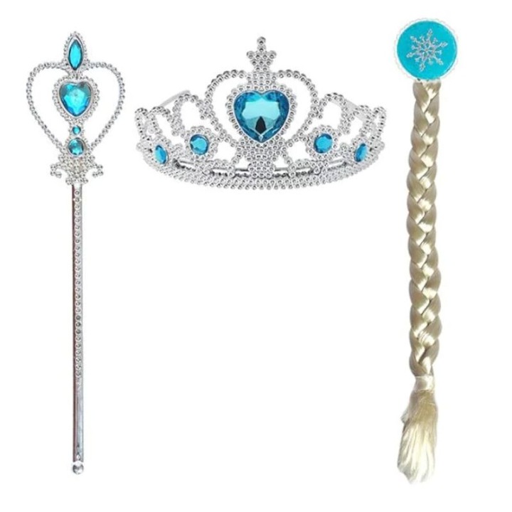 Set accesorii Printesa Elsa, codita, diadema si bagheta magica, 32 cm, 3 ani, argintiu