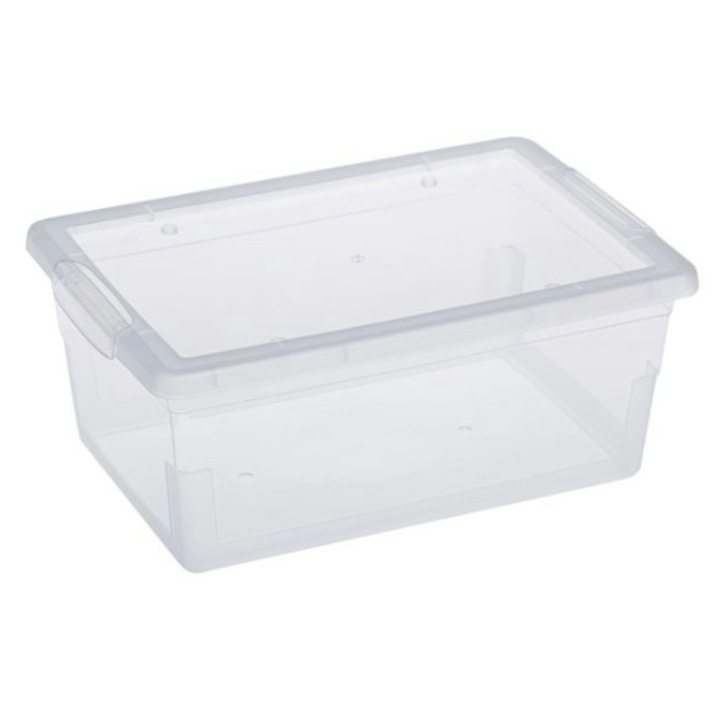 Set 4 cutii depozitare, cu maner, transparent, 4 l, 27 x 18.5 x 11 cm