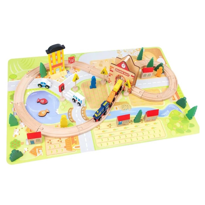 Circuit tren din lemn cu 54 piese, mateytoys, wood moom