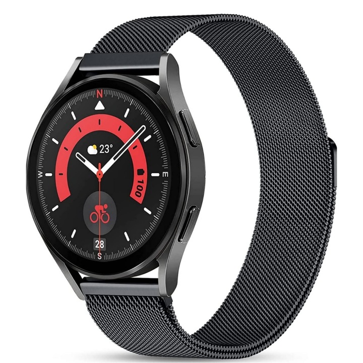 Curea Milanese otel inoxidabil Quick Release 22 mm, compatibila cu Samsung Galaxy Watch 46 mm, Gear S2 S3 Classic, S3 Frontier, Galaxy Watch 3, Huawei Watch GT2 / GT3 / GT3 Pro GT4 / Amazfit GTR 47 mm, latime 22 mm, Negru