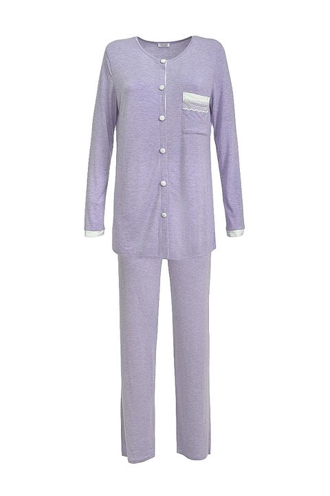 Pijama cu maneca lunga si pantaloni lungi din vascoza naturala, Intimamoda, Comfort CZ14, Lila